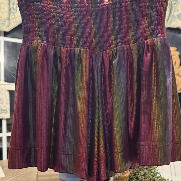 TCEC Pants - TCEC Shimmery Multicolor shorts Burgundy with Iridescent Stripes